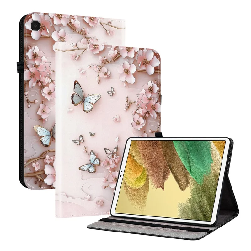 For Samsung Galaxy Tab A7 Lite 8.7-inch Leather Case Pattern Printed Stand Tablet Cover with Card Slots - Pink Butterfly