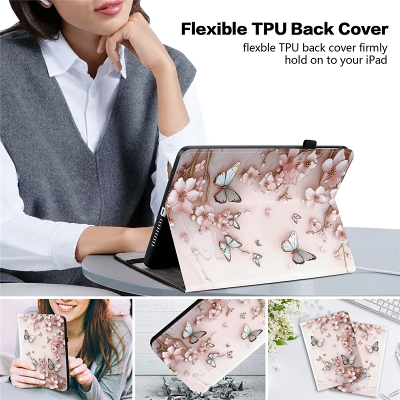 For Samsung Galaxy Tab S10 FE+ Leather Case Pattern Printed Stand Tablet Cover with Card Slots - Pink Butterfly