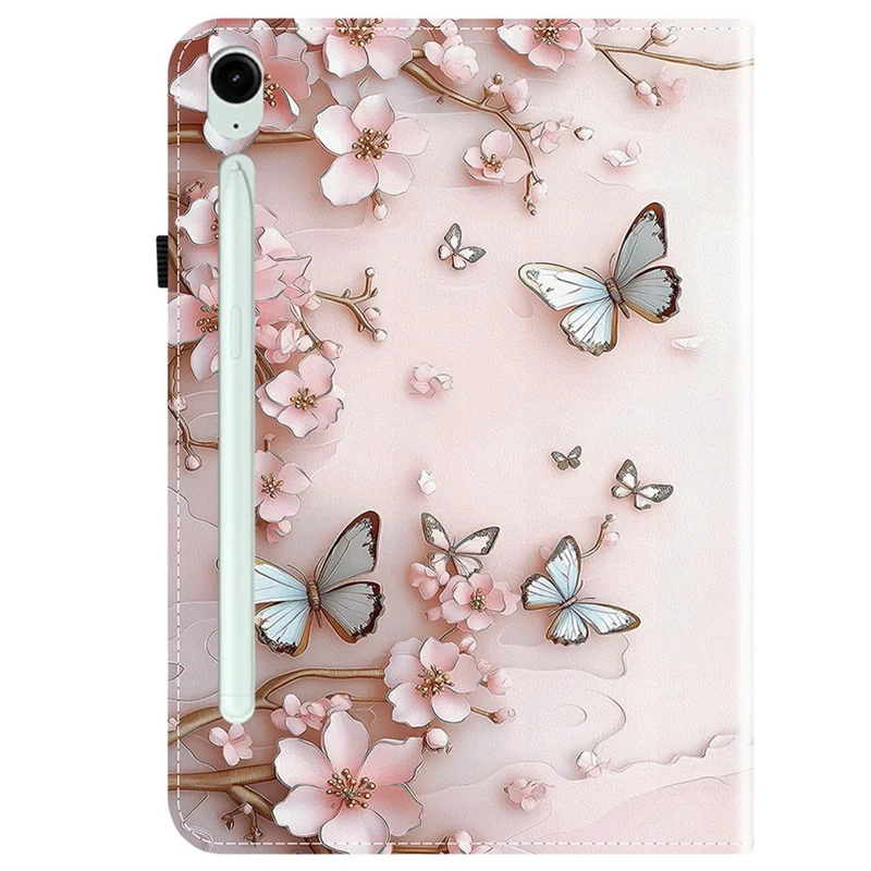 For Samsung Galaxy Tab S10 FE+ Leather Case Pattern Printed Stand Tablet Cover with Card Slots - Pink Butterfly