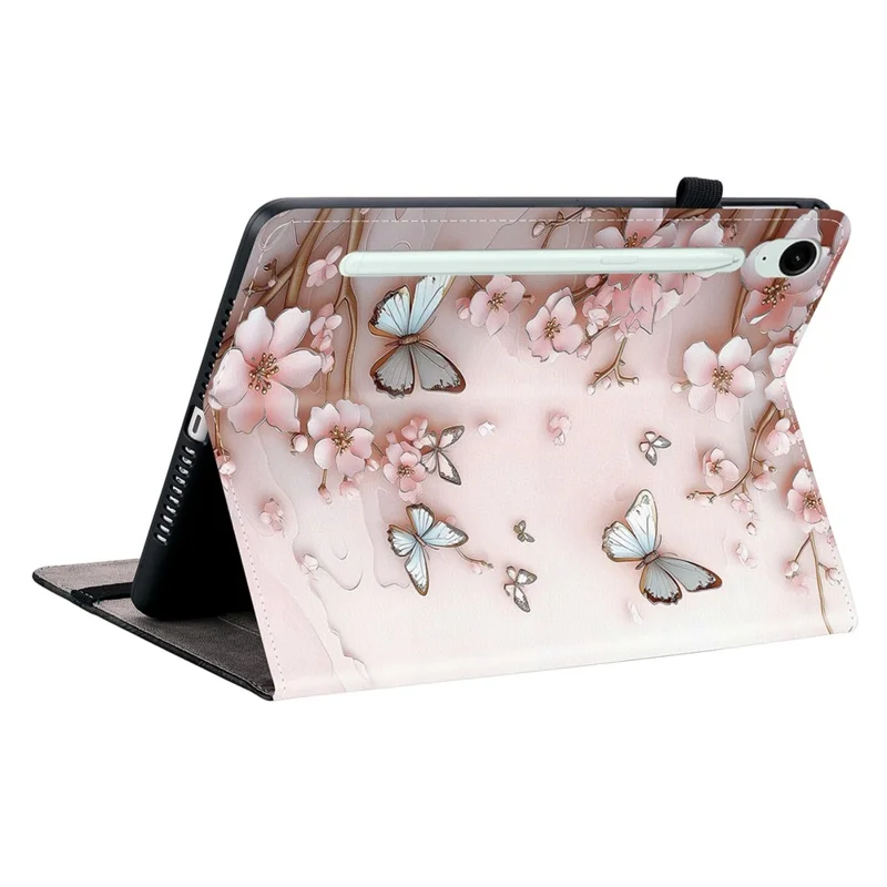 For Samsung Galaxy Tab S10 FE+ Leather Case Pattern Printed Stand Tablet Cover with Card Slots - Pink Butterfly