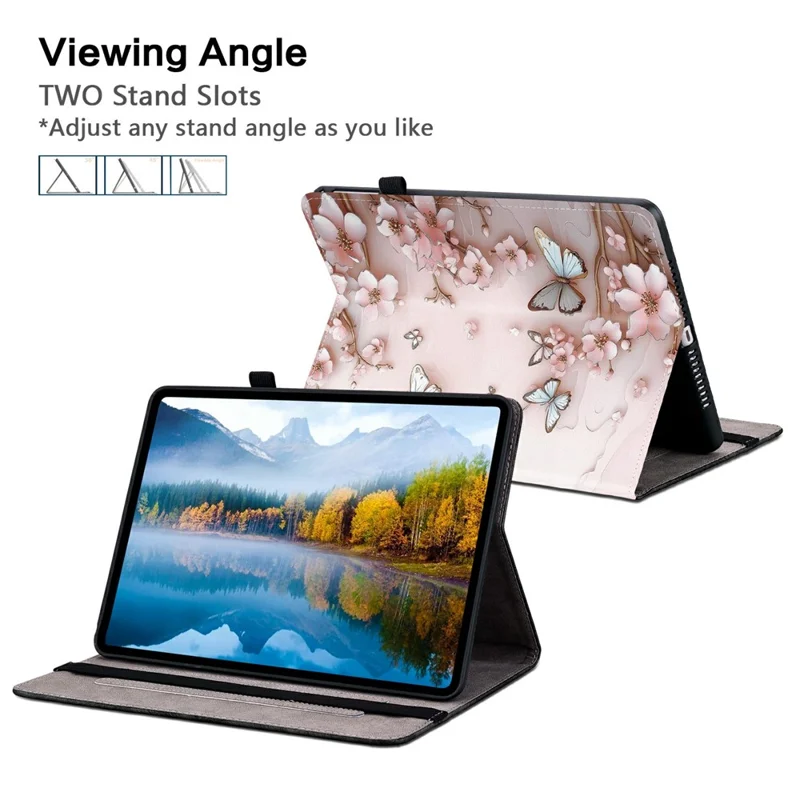 For Samsung Galaxy Tab S11 Leather Case Pattern Printed Stand Tablet Cover with Card Slots - Pink Butterfly