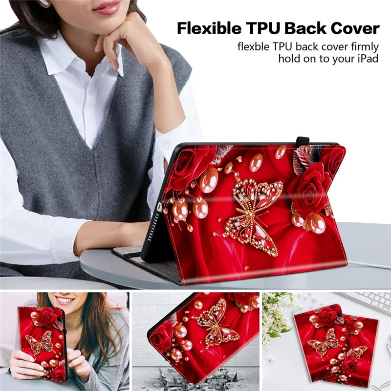 For Samsung Galaxy Tab S11 Leather Case Pattern Printed Stand Tablet Cover with Card Slots - Pearl Butterfly Rose