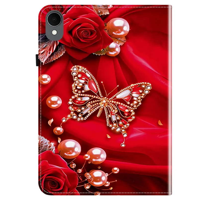 For Samsung Galaxy Tab S11 Leather Case Pattern Printed Stand Tablet Cover with Card Slots - Pearl Butterfly Rose
