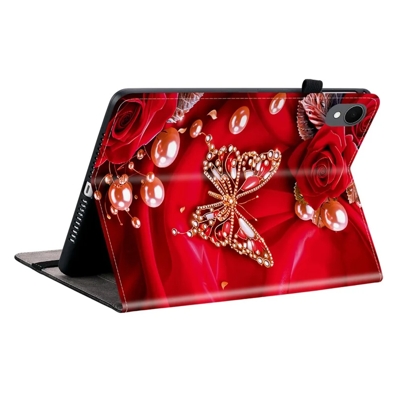 For Samsung Galaxy Tab S11 Leather Case Pattern Printed Stand Tablet Cover with Card Slots - Pearl Butterfly Rose