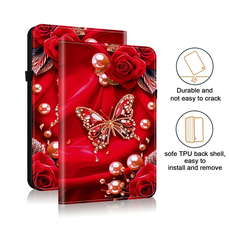For Samsung Galaxy Tab S11 Leather Case Pattern Printed Stand Tablet Cover with Card Slots - Pearl Butterfly Rose