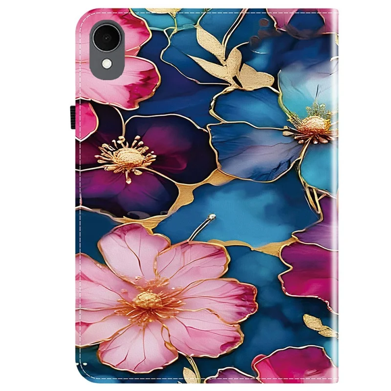 For Samsung Galaxy Tab S11 Leather Case Pattern Printed Stand Tablet Cover with Card Slots - Blue Gold Flower