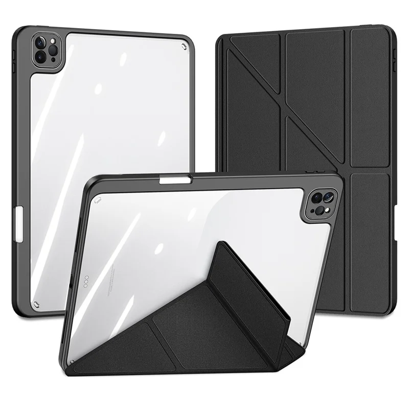 For iPad Pro 11 (2022) / (2021) / (2020) Case Detachable Origami Stand Leather + TPU + Acryclic Clear Back Cover - Black
