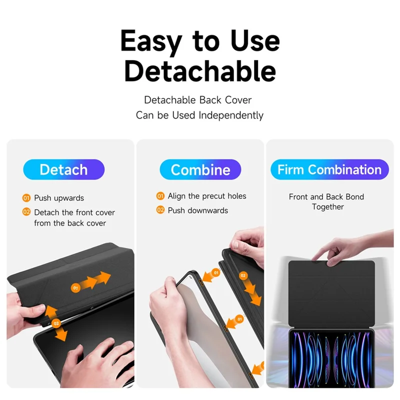 For iPad Pro 11 (2022) / (2021) / (2020) Case Detachable Origami Stand Leather + TPU + Acryclic Clear Back Cover - Black