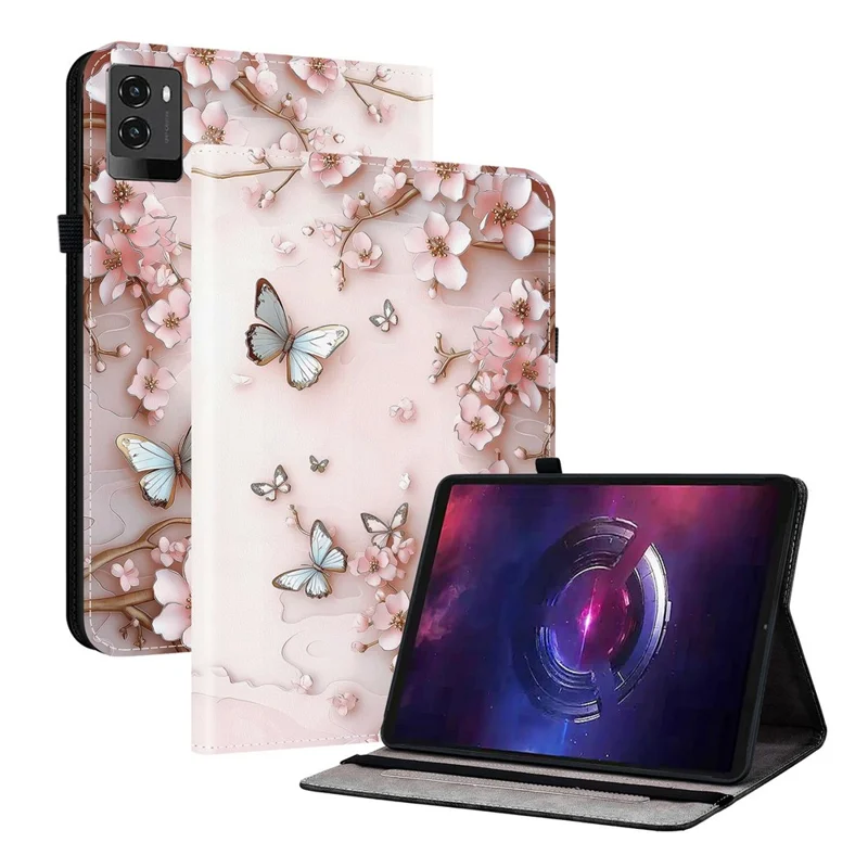 For Lenovo Legion Y700 (2025) Leather Case Pattern Printed Stand Tablet Cover with Card Slots - Pink Butterfly