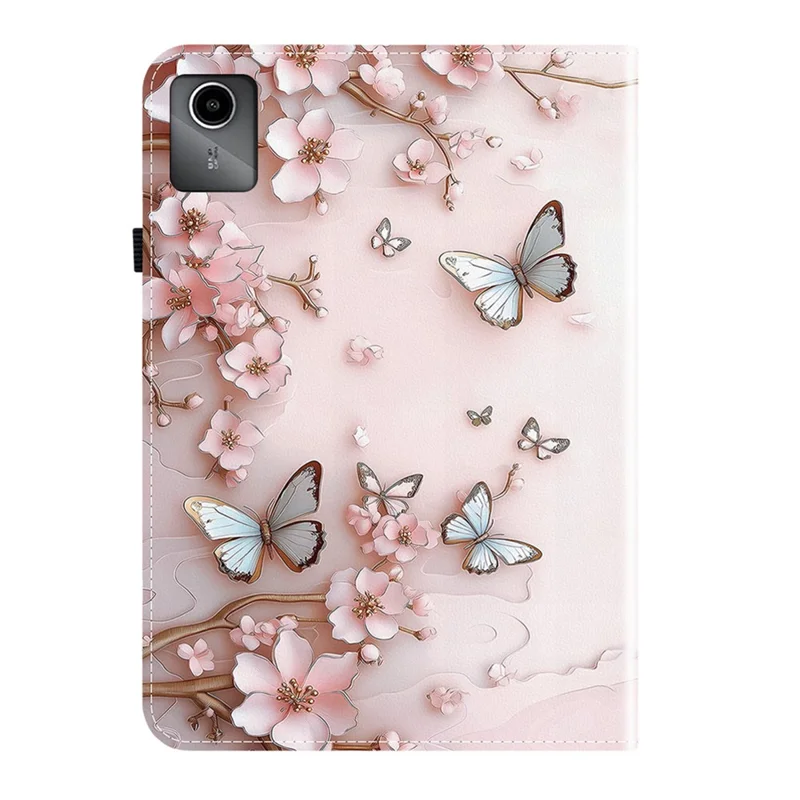 Til Lenovo Tab M11 / Xiaoxin Pad 11 2024 Læderetui med Mønster, Stand og Kortlommer - Pink Sommerfugl