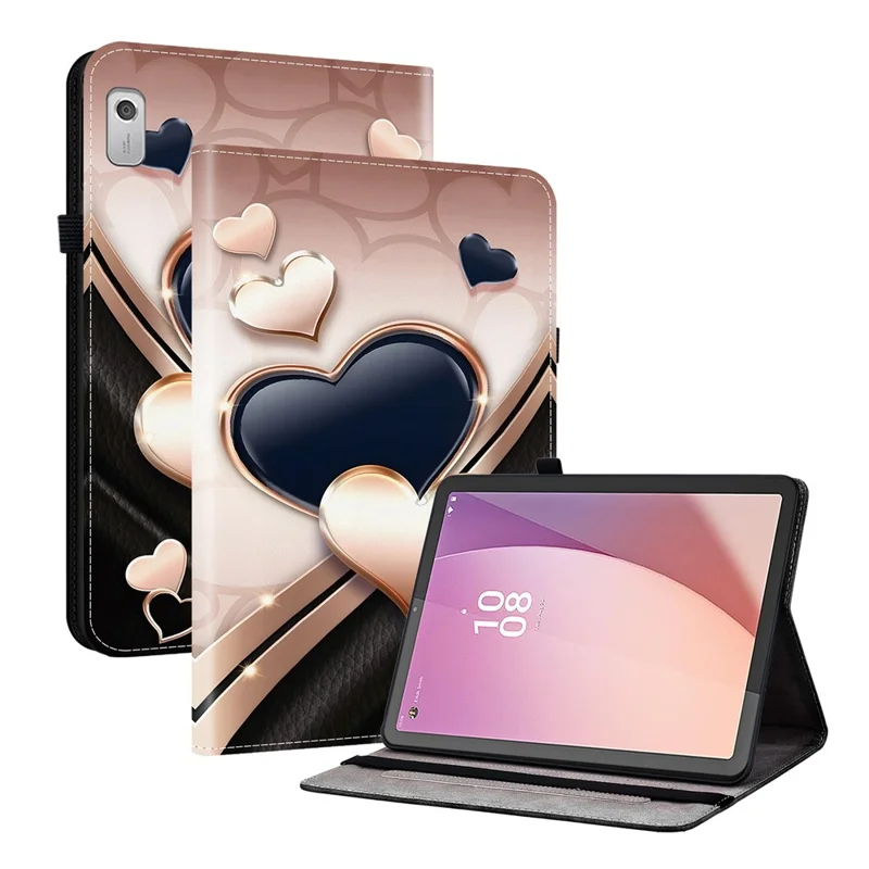 For Lenovo Tab M9 TB-310FU Leather Case Pattern Printed Stand Tablet Cover with Card Slots - Love