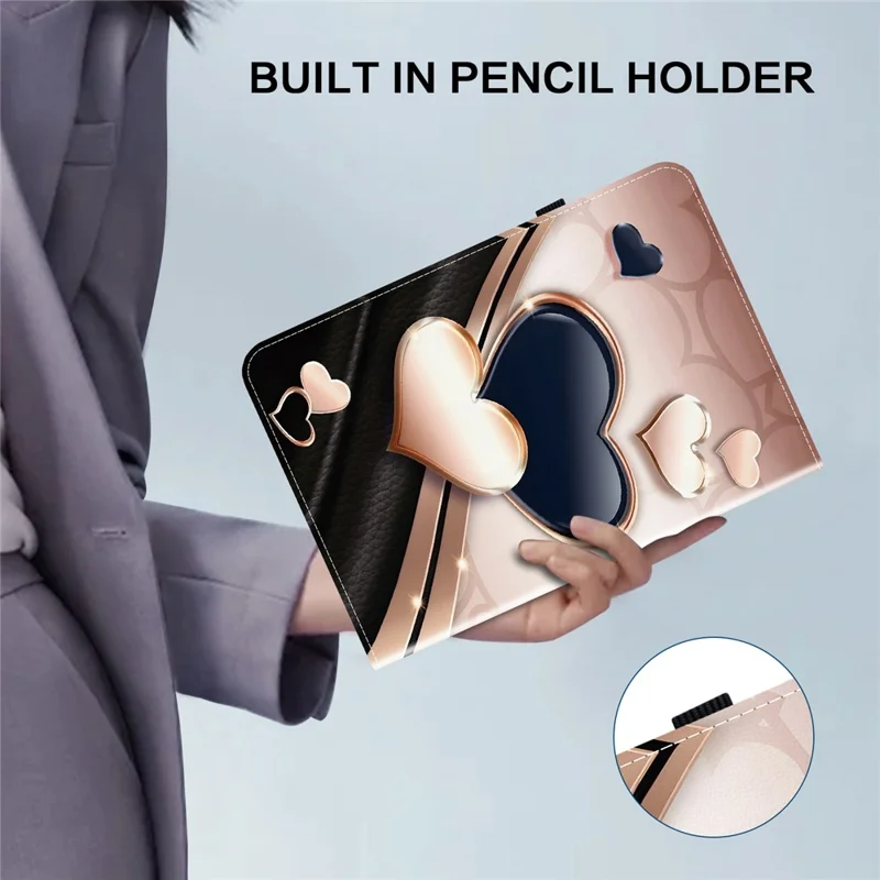For Lenovo Tab M9 TB-310FU Leather Case Pattern Printed Stand Tablet Cover with Card Slots - Love