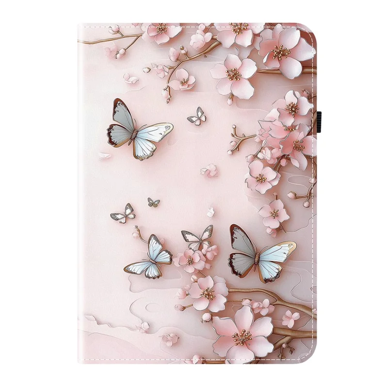 For Lenovo Tab M10 Plus (3rd Gen) Leather Case Pattern Printed Stand Tablet Cover with Card Slots - Pink Butterfly