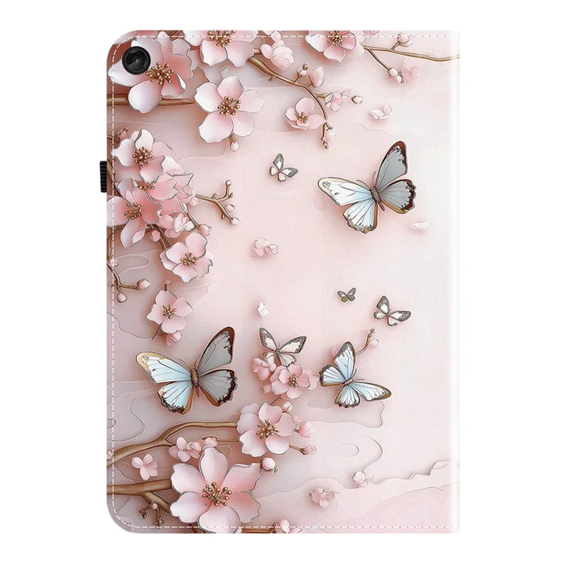 For Lenovo Tab M10 Plus (3rd Gen) Leather Case Pattern Printed Stand Tablet Cover with Card Slots - Pink Butterfly