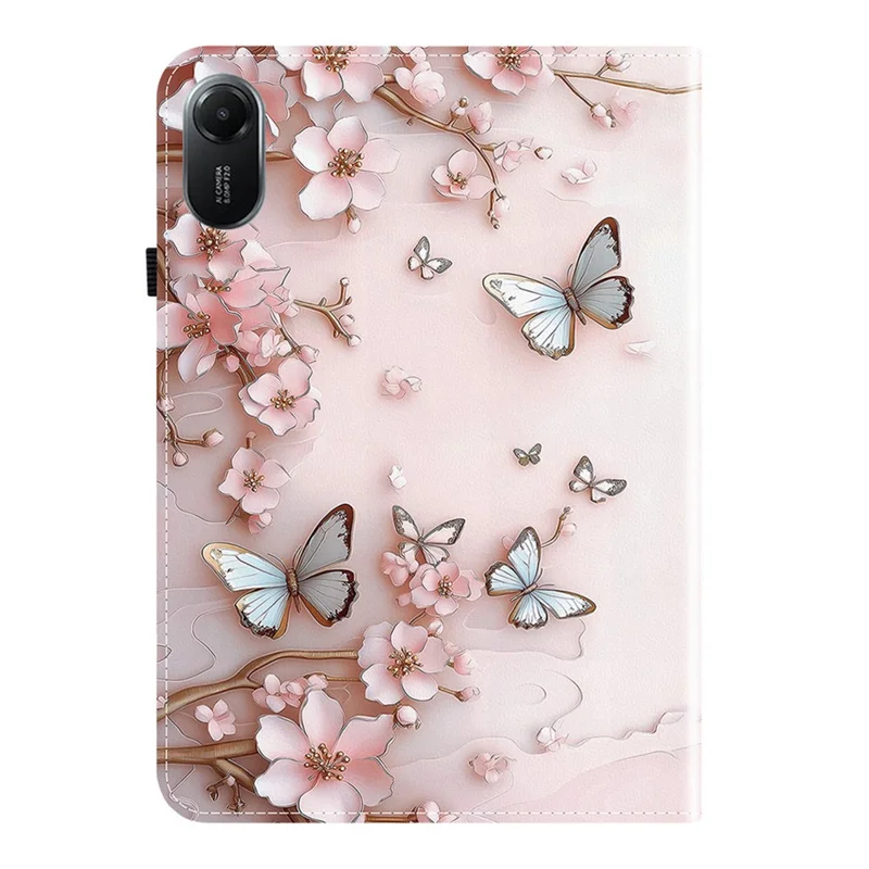 Custodia in pelle per Xiaomi Redmi Pad 2 con motivo stampato e supporto, con slot per schede - Farfalla rosa