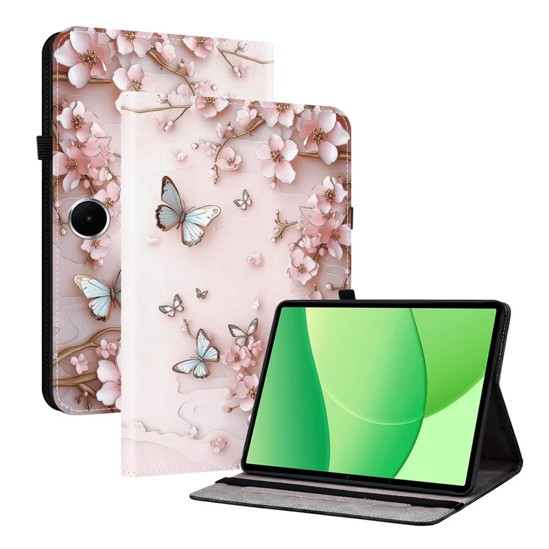 For OnePlus Pad Lite  /  Oppo Pad SE Leather Case Pattern Printed Stand Tablet Cover with Card Slots - Pink Butterfly
