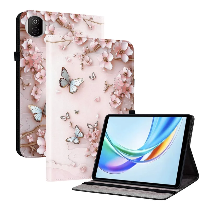 For Honor Pad X7 Leather Case Pattern Printed Stand Tablet Cover with Card Slots - Pink Butterfly