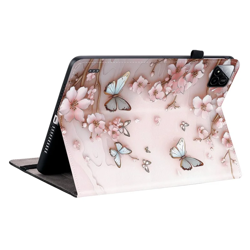 Folia do Xiaomi Pad 7 / Pad 7 Pro z nadrukiem motywu, etui z korka z funkcją podpórki i kieszeniami na karty - różowe motyle
