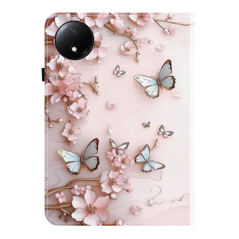 For Xiaomi Redmi Pad SE 4G 8.7 inch Leather Case Pattern Printed Stand Tablet Cover with Card Slots - Pink Butterfly