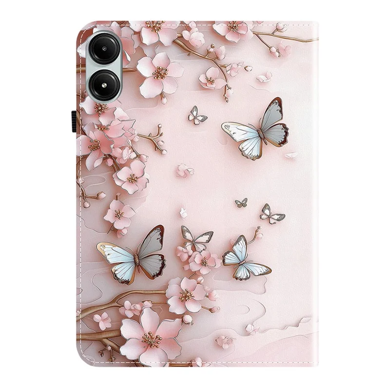 Funda de Cuero para Xiaomi Redmi Pad Pro 5G / Redmi Pad Pro / Poco Pad 5G / 4G con Soporte Estampado y Ranuras para Tarjetas - Mariposa Rosa
