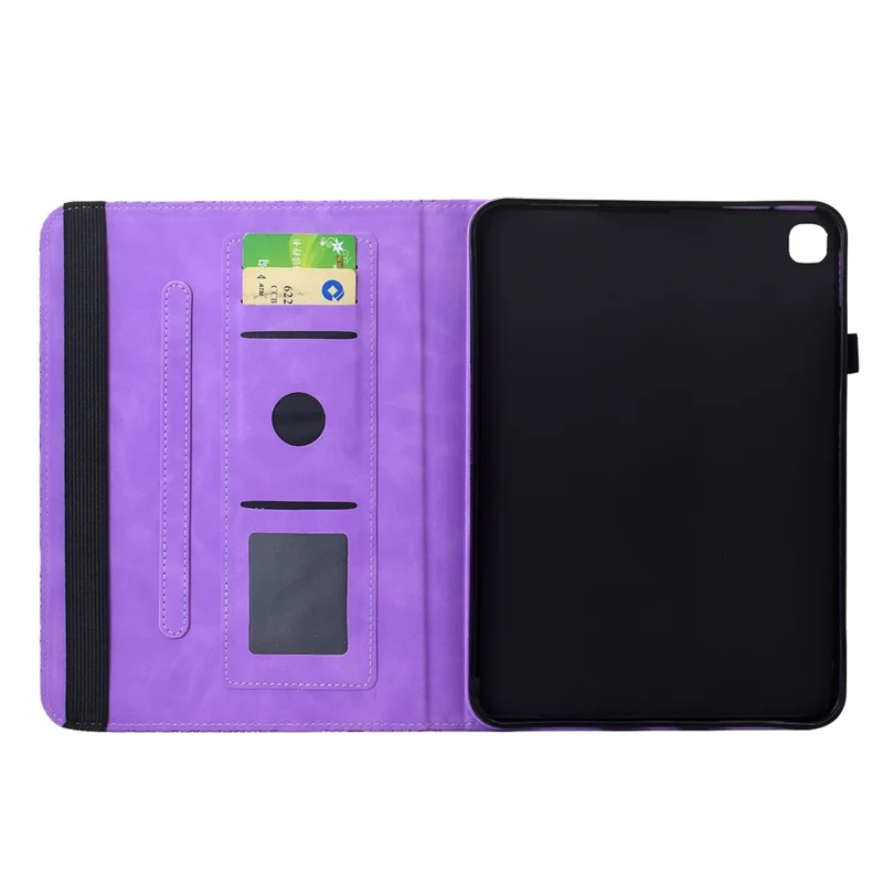 Læderet tilbehør til iPad 10,2 (2020) / (2019) / iPad Air 10,5 tommer (2019) / Pro 10,5 tommer (2017) med kortlommer, roterbar stående holder og mandelblomstermønster - Lyse lilla