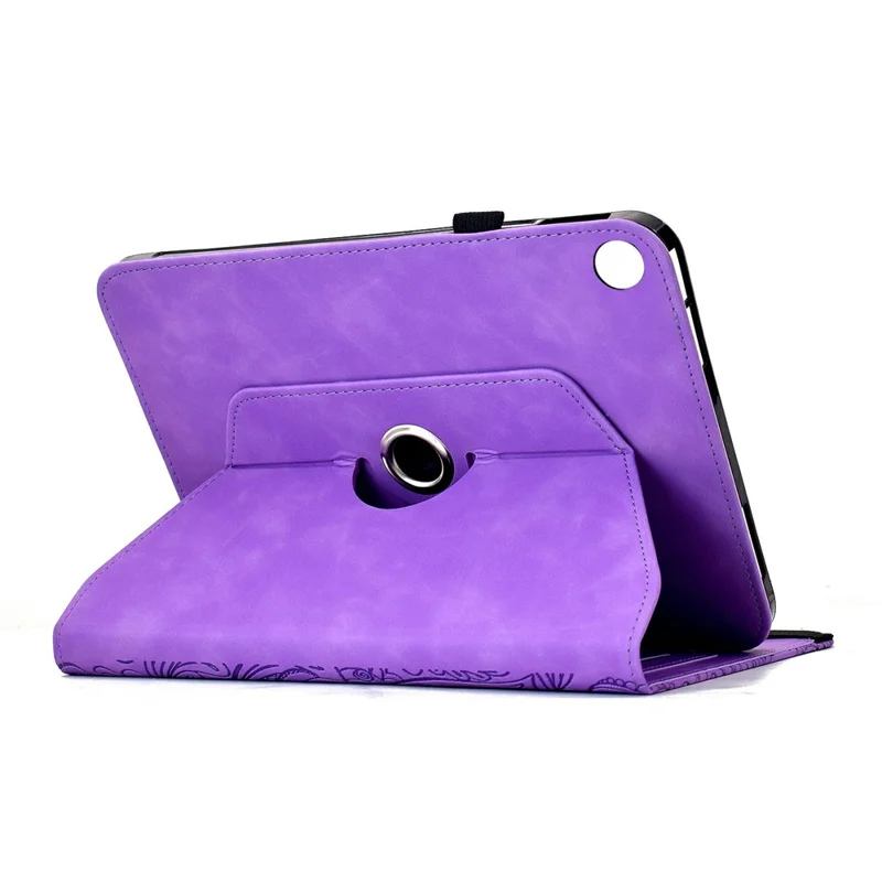 Capa de Couro para Samsung Galaxy Tab A11 / A9 com Slots para Cartões, Suporte Rotativo e Flor Mandala - Roxo Claro