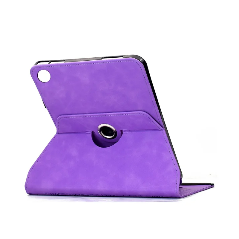 Capa de Couro para Samsung Galaxy Tab A11 / A9 com Slots para Cartões, Suporte Rotativo e Flor Mandala - Roxo Claro