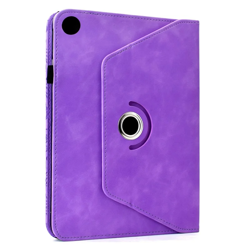 Capa de Couro para Samsung Galaxy Tab A11 / A9 com Slots para Cartões, Suporte Rotativo e Flor Mandala - Roxo Claro
