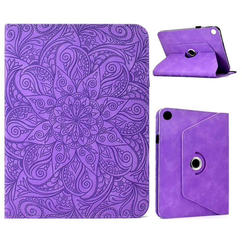 Leer hoesje met kaartslots en draaibare standaard voor Samsung Galaxy Tab A11+ / A9+ met mandala bloemdesign - Lichtpaars