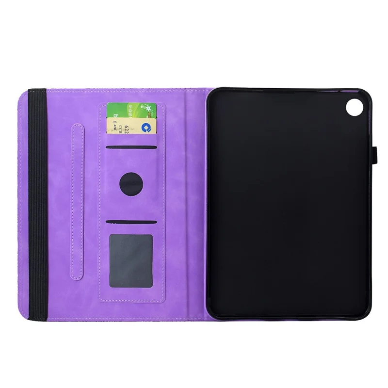 Leer hoesje met kaartslots en draaibare standaard voor Samsung Galaxy Tab A11+ / A9+ met mandala bloemdesign - Lichtpaars