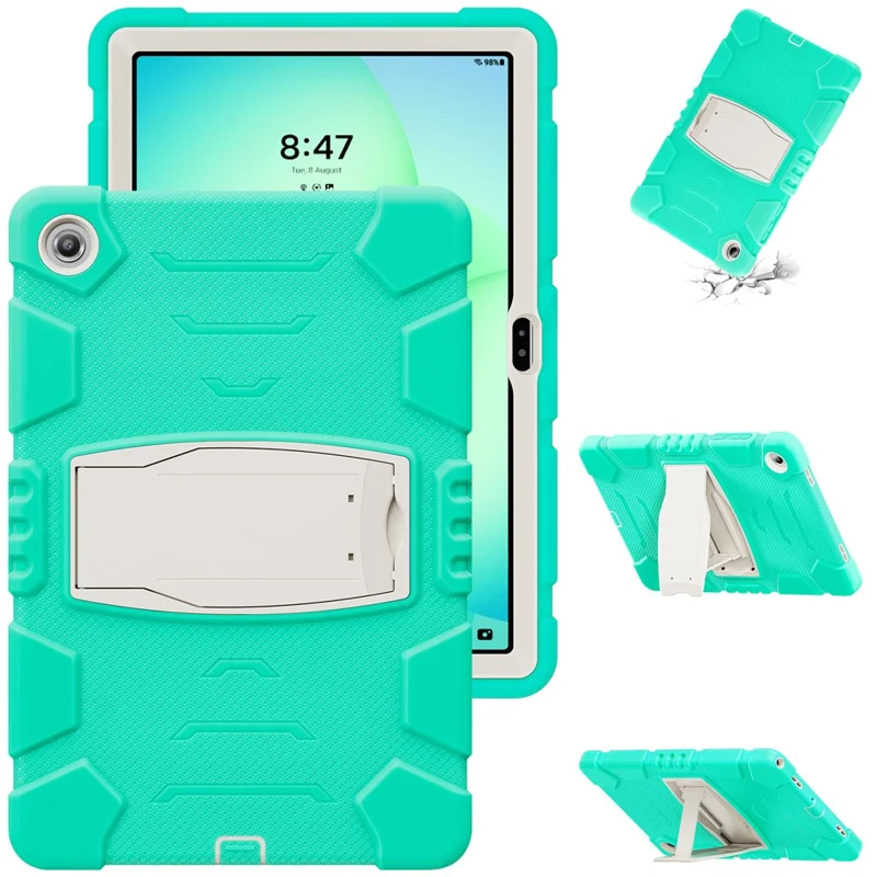 For Samsung Galaxy Tab A11+ Kickstand Case PC + Silicone Anti-Drop Tablet Cover - Mint Green