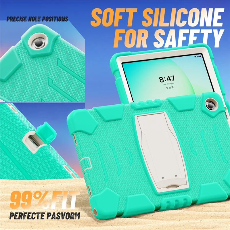 For Samsung Galaxy Tab A11+ Kickstand Case PC + Silicone Anti-Drop Tablet Cover - Mint Green