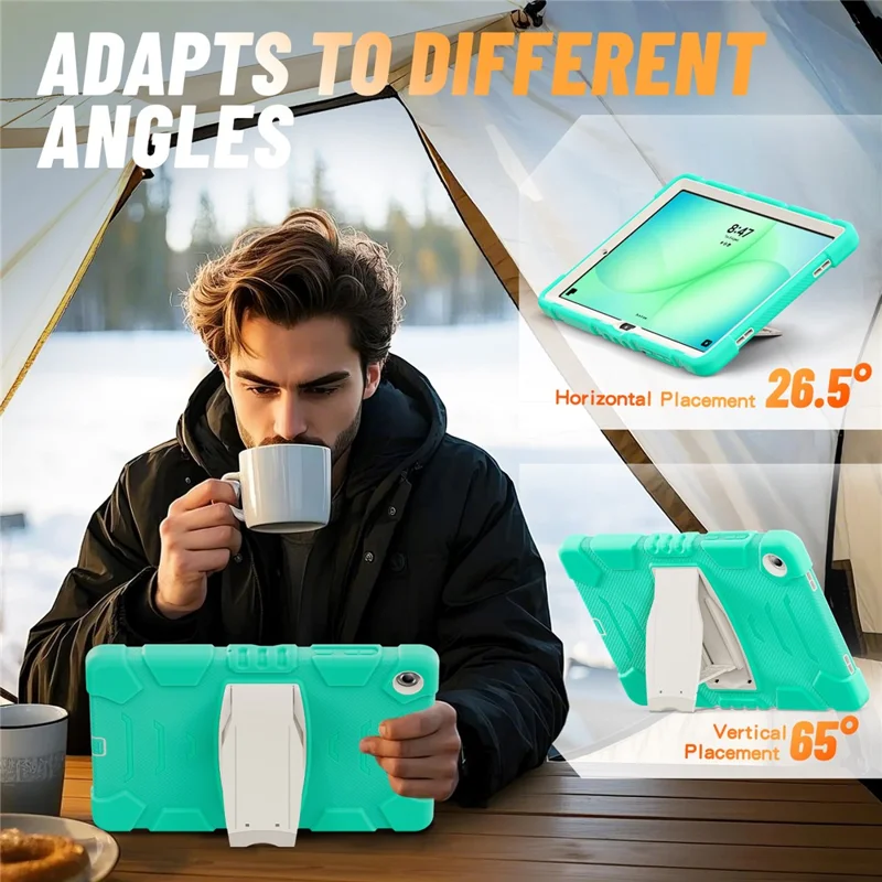For Samsung Galaxy Tab A11+ Kickstand Case PC + Silicone Anti-Drop Tablet Cover - Mint Green