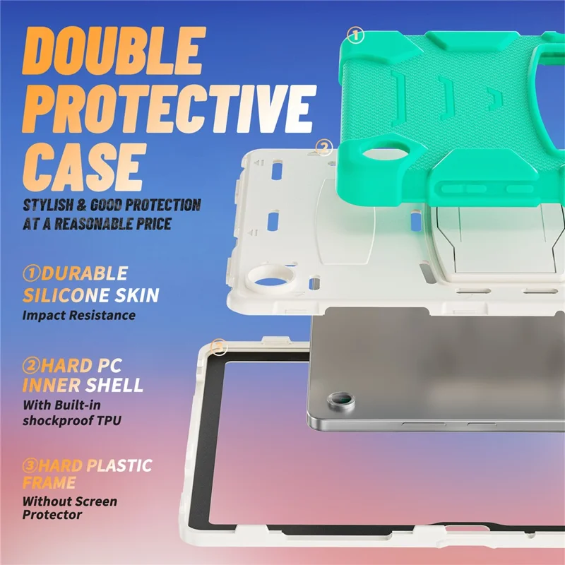 For Samsung Galaxy Tab A11+ Kickstand Case PC + Silicone Anti-Drop Tablet Cover - Mint Green