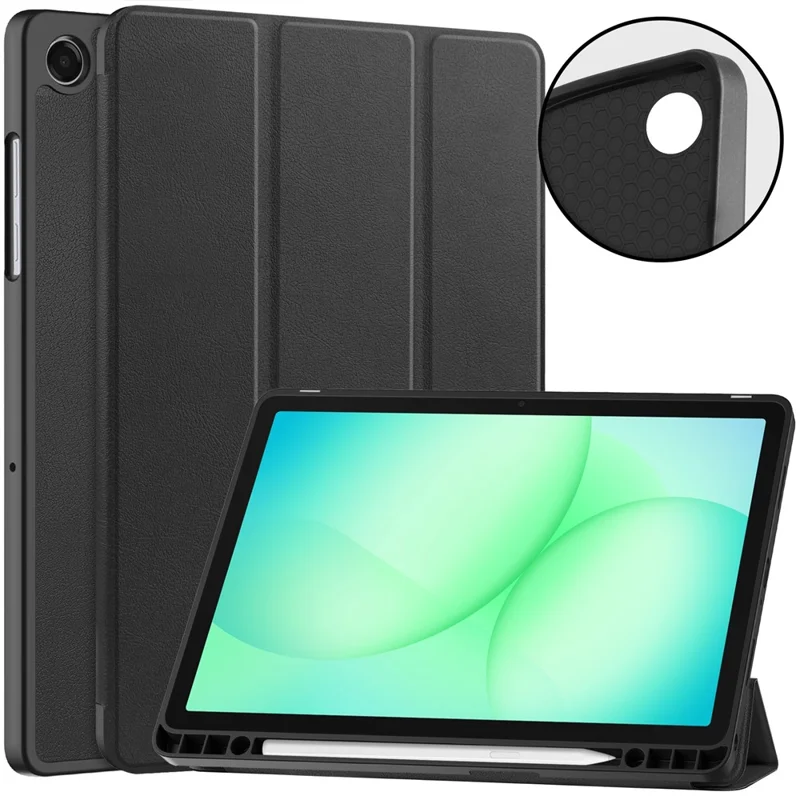Standtaske til Samsung Galaxy Tab A11+ / A9+ med støddæmpende lædertilbehør med penneholder - Sort
