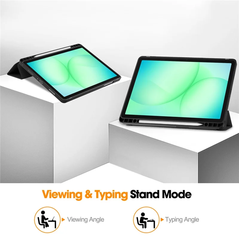 Standtaske til Samsung Galaxy Tab A11+ / A9+ med støddæmpende lædertilbehør med penneholder - Sort