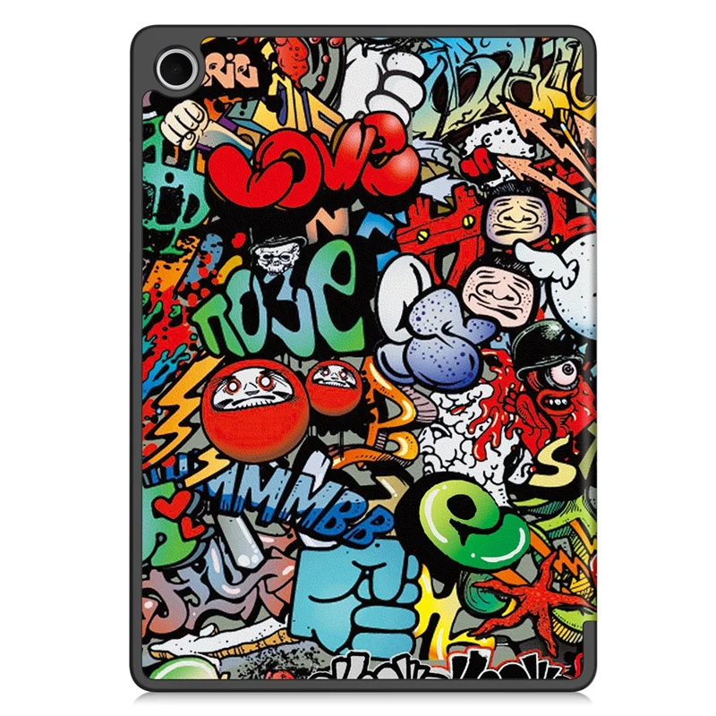 Funda para Tablet Samsung Galaxy Tab A11+ con Soporte Plegable Triple, Cuero con Patrón Impreso + Cubierta TPU con Portabolígrafos - Grafiti