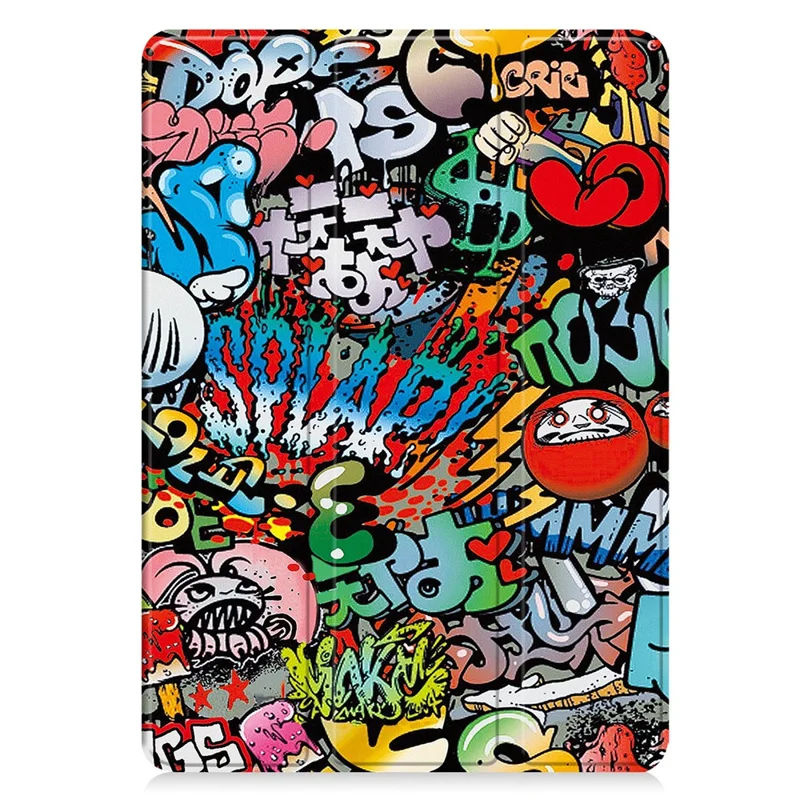 Funda para Tablet Samsung Galaxy Tab A11+ con Soporte Plegable Triple, Cuero con Patrón Impreso + Cubierta TPU con Portabolígrafos - Grafiti