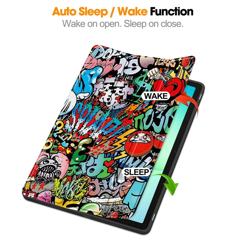 Funda para Tablet Samsung Galaxy Tab A11+ con Soporte Plegable Triple, Cuero con Patrón Impreso + Cubierta TPU con Portabolígrafos - Grafiti