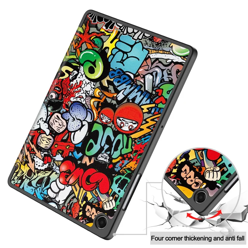 Funda para Tablet Samsung Galaxy Tab A11+ con Soporte Plegable Triple, Cuero con Patrón Impreso + Cubierta TPU con Portabolígrafos - Grafiti