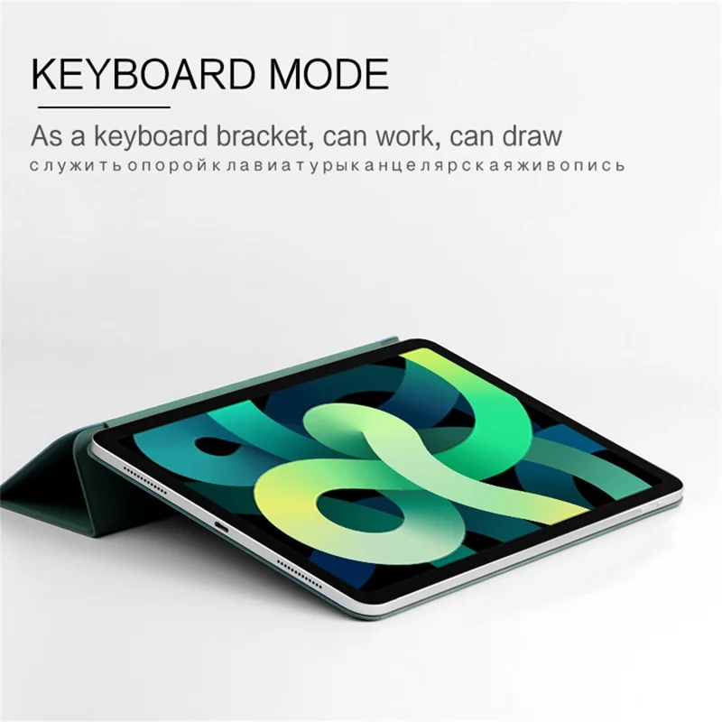Für iPad Air (2022) / (2020) Dreifach Klappbare Ständer Hülle PU Leder + TPU Tablet Schutzhülle - Grün