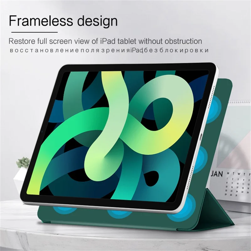 Für iPad Air (2022) / (2020) Dreifach Klappbare Ständer Hülle PU Leder + TPU Tablet Schutzhülle - Grün