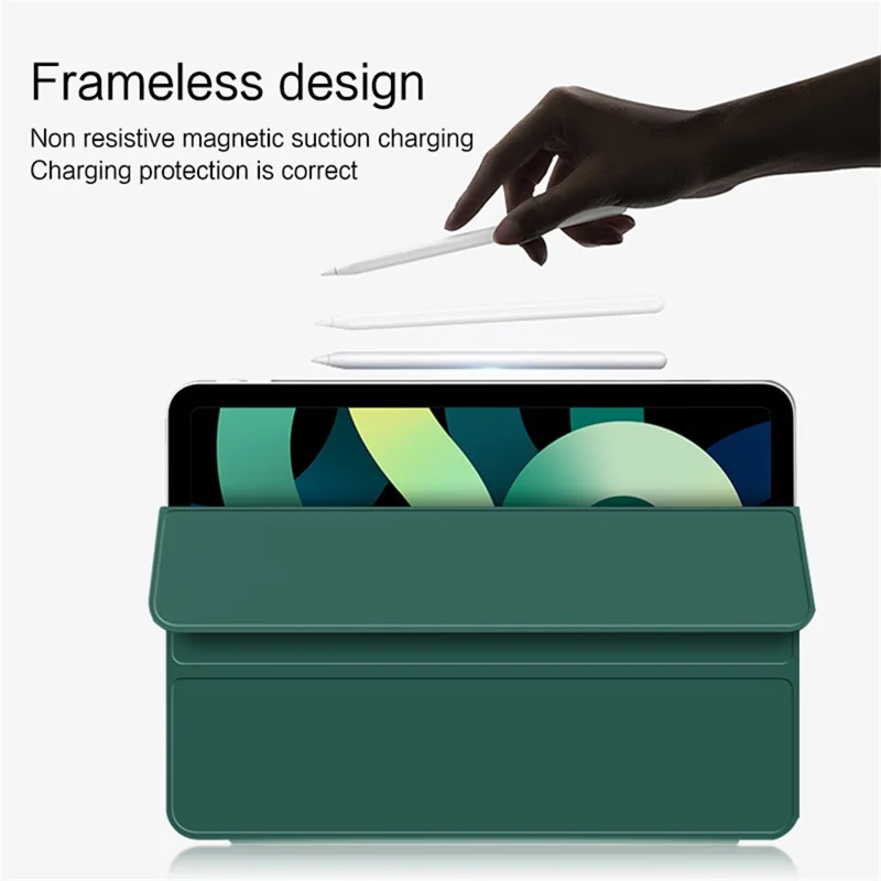 Für iPad Air (2022) / (2020) Dreifach Klappbare Ständer Hülle PU Leder + TPU Tablet Schutzhülle - Grün