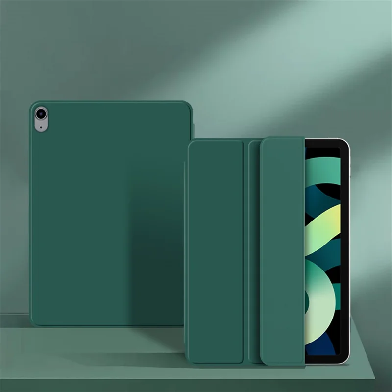 Für iPad Air (2022) / (2020) Dreifach Klappbare Ständer Hülle PU Leder + TPU Tablet Schutzhülle - Grün