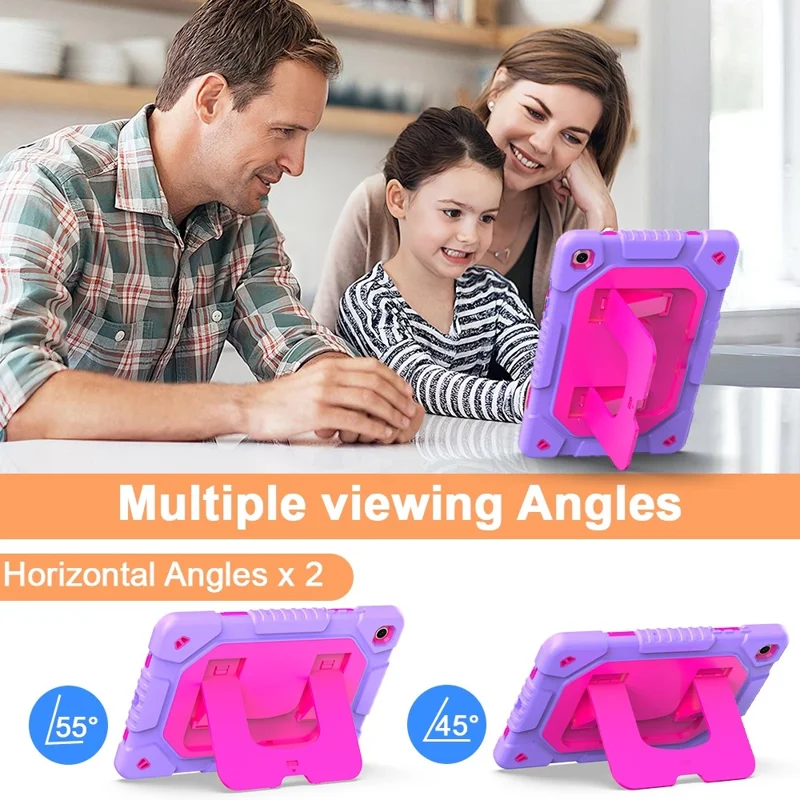 For Samsung Galaxy Tab A11+ / A9+ Case Kickstand Silicone + PC Tablet Cover with Shoulder Strap - Hot Pink