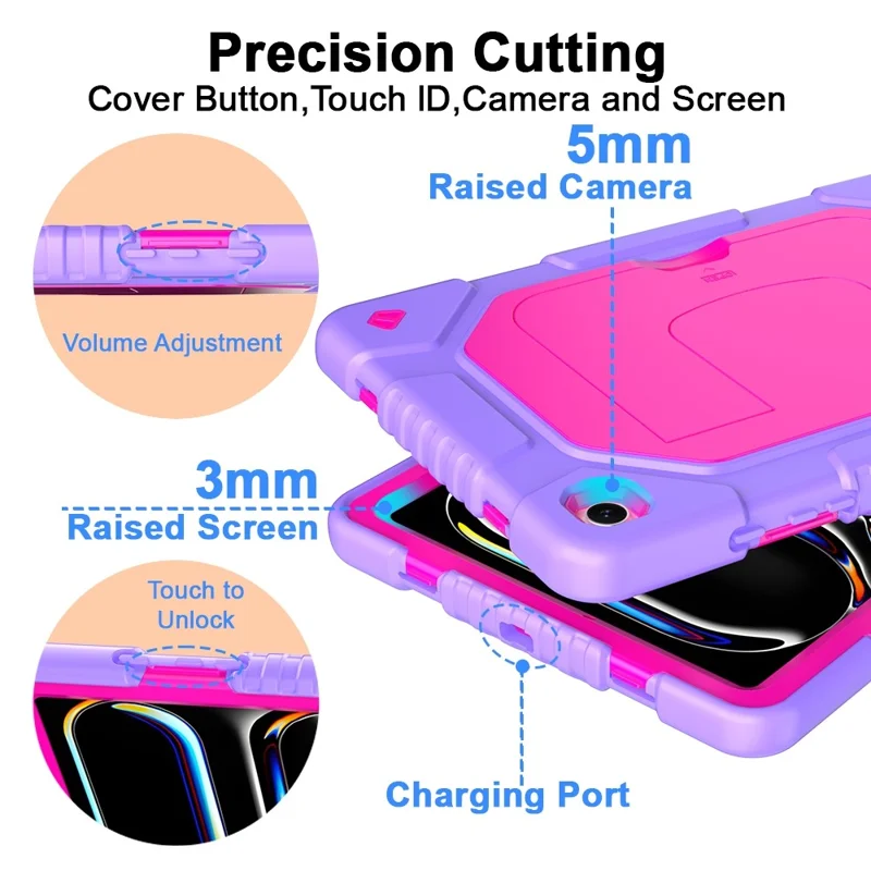 For Samsung Galaxy Tab A11+ / A9+ Case Kickstand Silicone + PC Tablet Cover with Shoulder Strap - Hot Pink