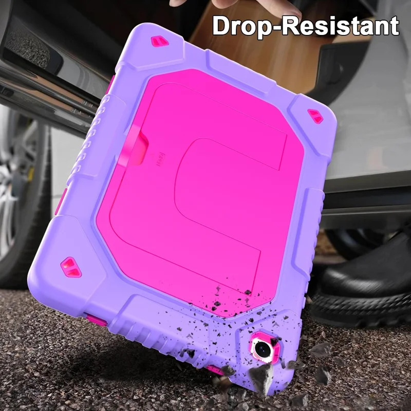 For Samsung Galaxy Tab A11+ / A9+ Case Kickstand Silicone + PC Tablet Cover with Shoulder Strap - Hot Pink