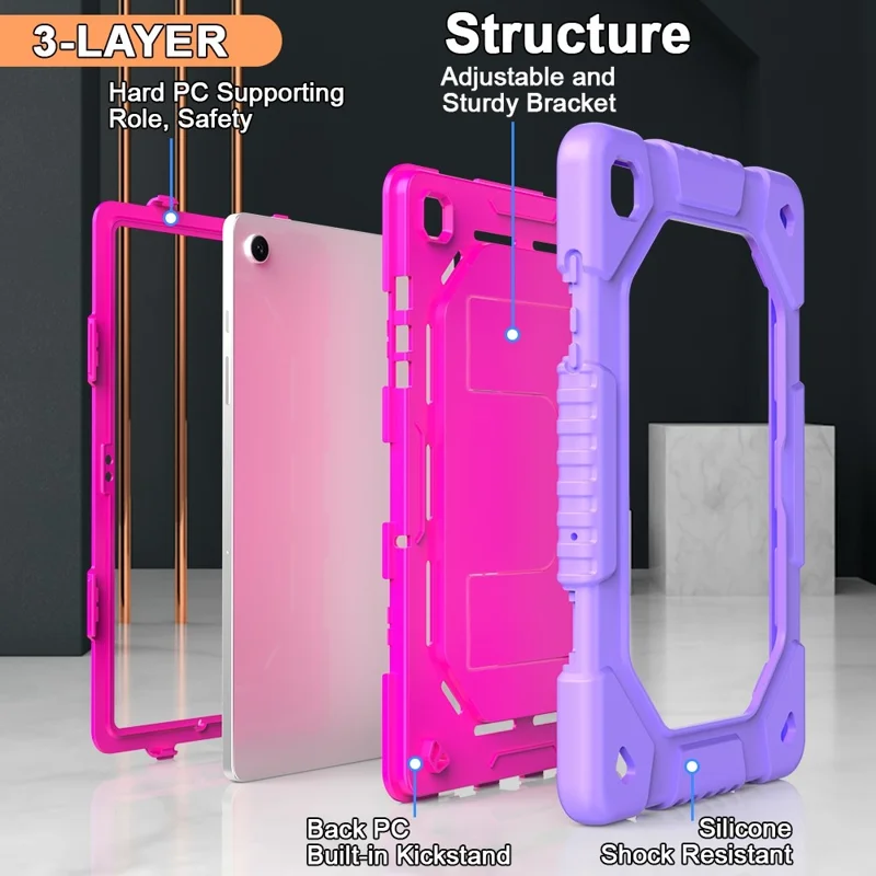For Samsung Galaxy Tab A11+ / A9+ Case Kickstand Silicone + PC Tablet Cover with Shoulder Strap - Hot Pink