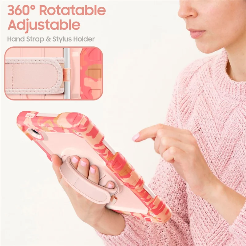 لسامسونج جالكسي تاب A11 / A9 غطاء بطباعة تمويه من مادة البولي كربونات والمطاط السيليكوني مع فيلم واقي من مادة البولي إيثيلين تيريفثاليت / حزام كتف - وردي