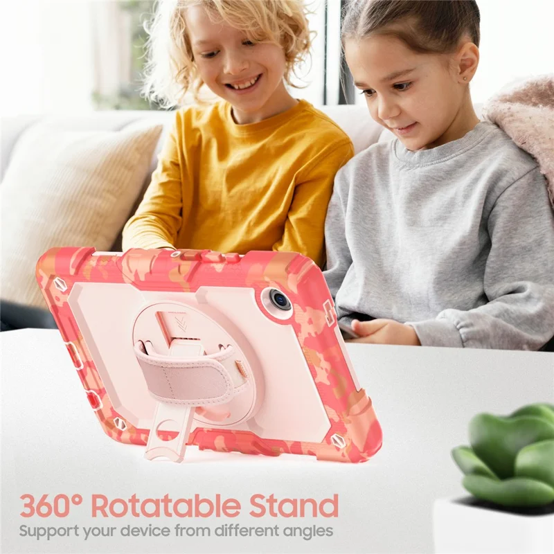 لسامسونج جالكسي تاب A11 / A9 غطاء بطباعة تمويه من مادة البولي كربونات والمطاط السيليكوني مع فيلم واقي من مادة البولي إيثيلين تيريفثاليت / حزام كتف - وردي